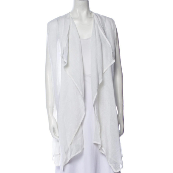 Eskandar NWT White Linen Gauze A-Line Waterfall Open Vest Waistcoat Jacket - Picture 1 of 9